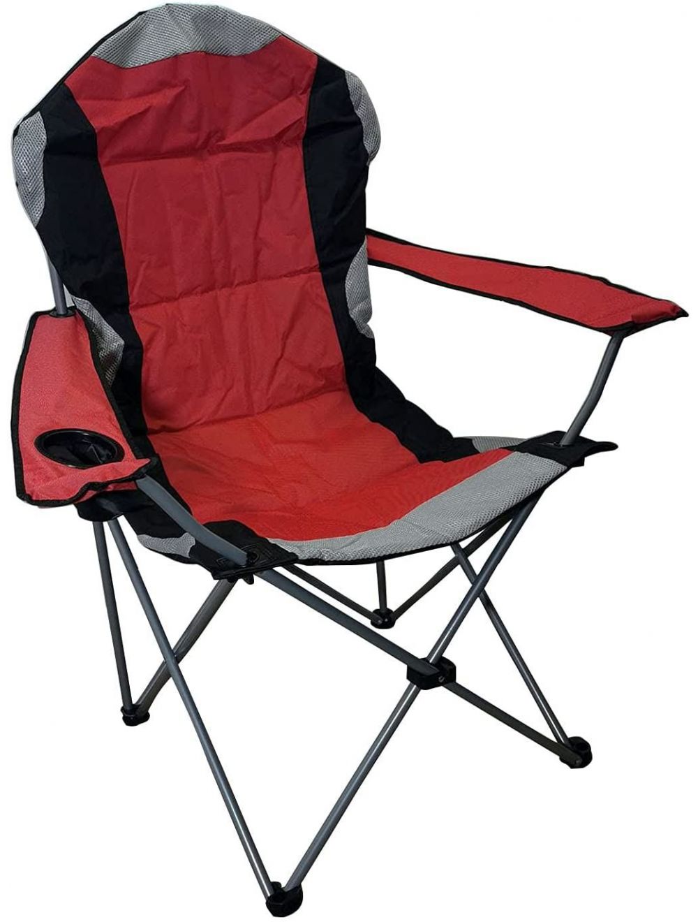 Heavy Duty Luxury Canvas Padded High Backrest with Insulated Cup Holder  Folding Camping Fishing Chair Red
