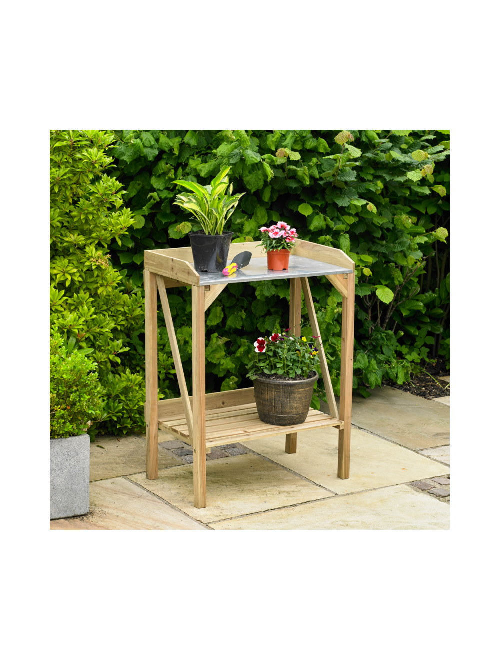 Outdoor Potting Bench With Storage Shelf - Metal Garden Work Table For Plants & Tools