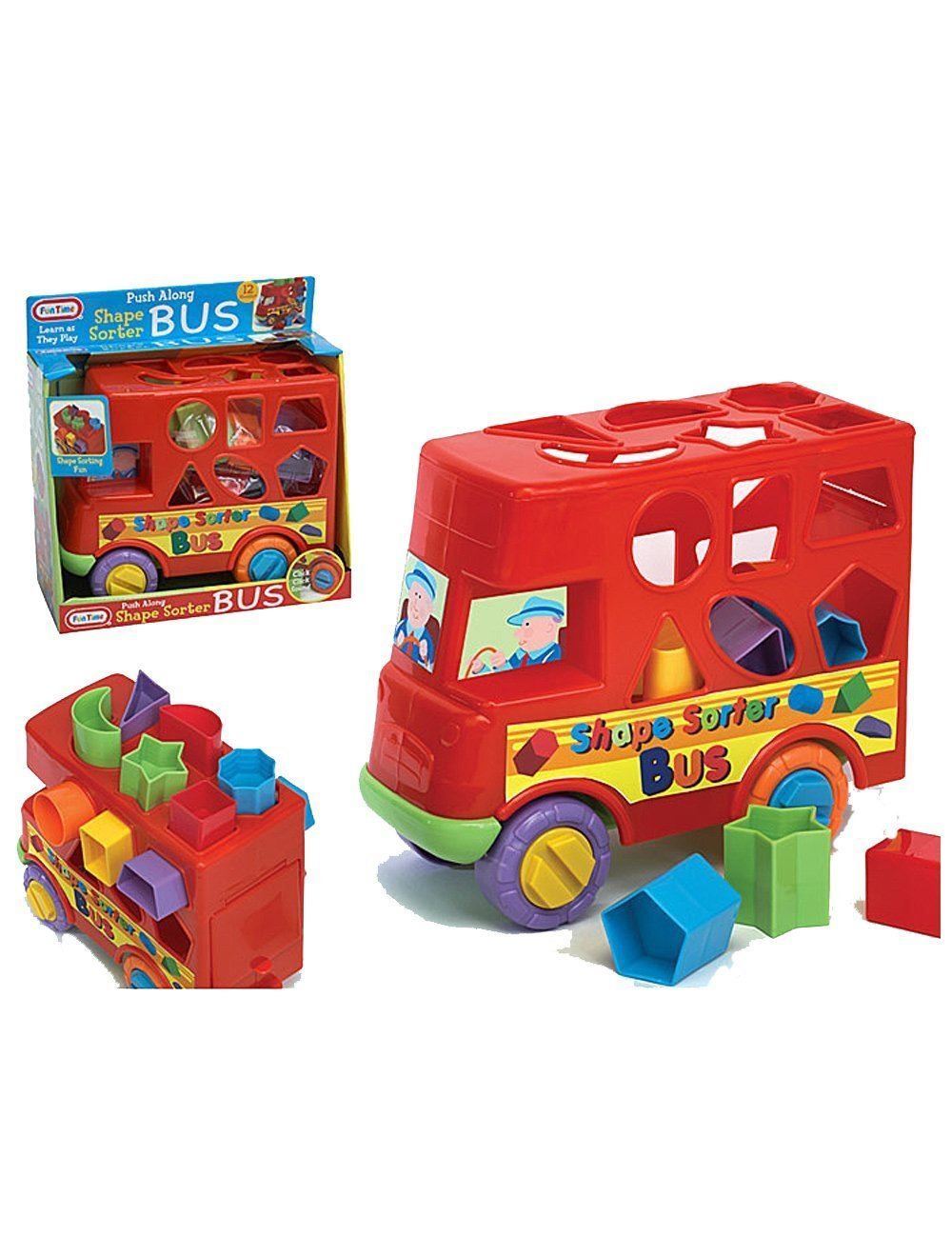 PUSH ALONG BUS SHAPE SORTER KIDS CHILDRENS TOY GIFT RED BUS