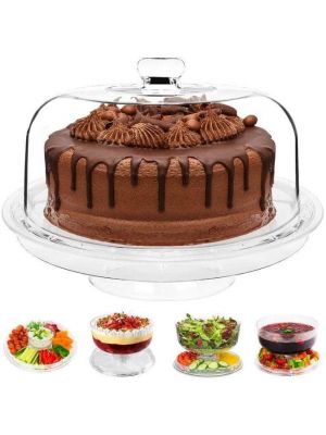 Multi-Function Crystal Clear Plastic Cake Stand with Dome Lid 6 in 1