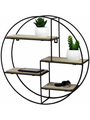 Black Metal Wall Mounted Multi Shelf Storage Organiser Unit Display Rack - Round