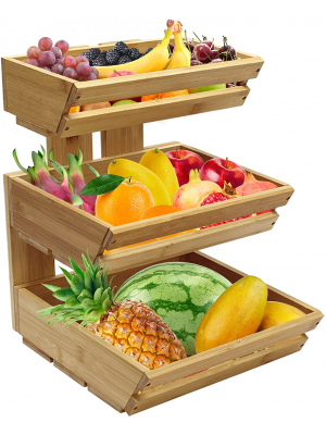 3-Tier Bamboo Countertop Fruit Basket Holder Bamboo Fruit Vegetable Storage