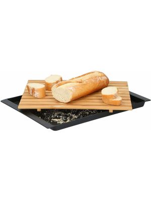 Bamboo Bread Cutting Chopping Board with Crumb Catcher Tray 38cm x 27cm x 2cm Bamboo Wooden Bread Baguette Slicing Board with Collector Removable Tray