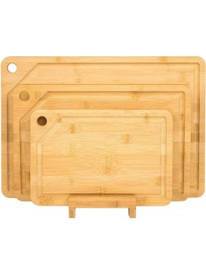 Unibos Set Of 3 Bamboo Cutting Board With Stand Antibacterial Serving Chopping Board With Juice Grooves