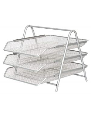 3 TIER OFFICE FILING TRAYS HOLDER A4 DOCUMENT PAPER WIRE MESH STORAGE RACK SILVER