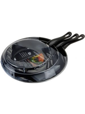 3 Piece Non-Stick Carbon Steel Pre-Seasoned Cast Iron Frying Pan Set Black