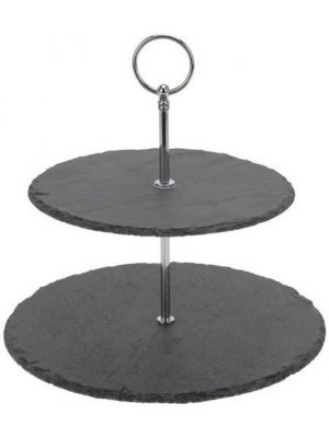 2 Tiers Slate Stone Round Cupcake Serving Tray Stand Party Serving Display