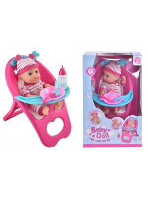 Baby Doll With High Chair Playset With Accessories Toy Play Set