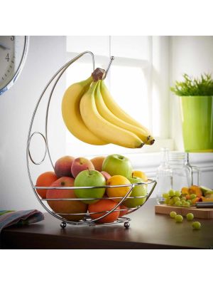 2 in 1 Chrome Banana Hook Hanger Tree Fruit Bowl Basket Stand Apple Orange and Many Other Fruits