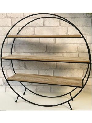 Retro Metal And Wood Industrial Style 3 Section Round Freestanding Shelf Black