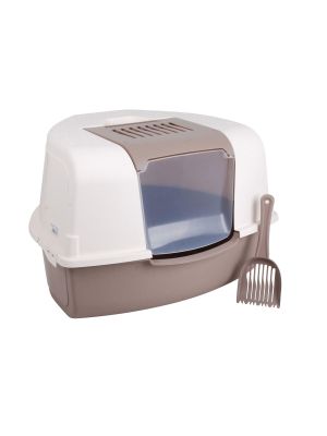 Large Pet Cat Toilet Litter Hooded Tray Box Loo Swing Door Portable Carry Handle Taupe