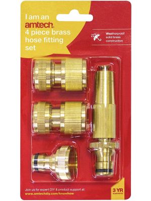 Brass Hose Fittings 4pc Includes Spray Nozzle Threaded Tap Connector Female Hose Fittings With And Without Shutoff
