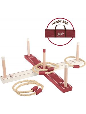 Children Garden Games Activity Fun Wooden Ring Toss Set with Handy Carry Bag