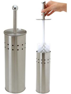 Stainless Steel Bathroom Toilet Brush & Holder Cleaning Set Free Standing Chrome