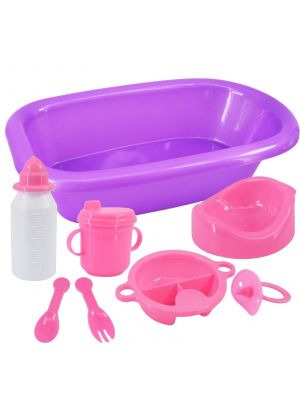 Baby Doll Bathing And Feeding Set - With Bath, Milk Bottle, Cup, Potty, Dummy