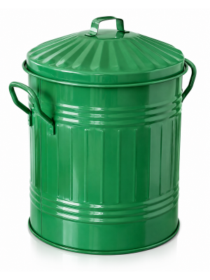 13L Green Metal Dust Bin with Lid Steel Waste Bin Kitchen Garden Rubbish