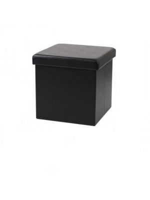 Large Folding Ottoman Faux Leather Cube Foot Rest Stool Storage Chest Black 
