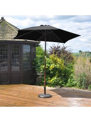 2.4m Wooden Black Garden Parasol Furniture Hardwood Pole with Brass Fittings