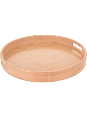 Round Wooden Tray Bamboo Serving Trays with Handles Lightweight Perfect for Breakfast in Bed Kitchen Living Room Bathroom(Medium-30x30cm)