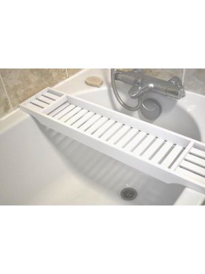 White Bamboo Wood Bath Tub Rack Bathroom Shelf Tidy Tray Storage Caddy Organiser