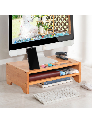 Bamboo Monitor Stand | Eco-Friendly Monitor Stand Riser | Durable Desk Shelf | Ergonomic Design for PC Monitor | Smartphone Holder 