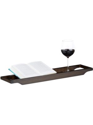Black Bamboo Wood Bath Tub Rack Bathroom Shelf Tidy Tray Storage Caddy Organiser