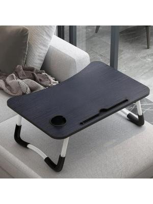 Unibos | Laptop Stand for Bed, Lap Standing Desk for Bed and Sofa Breakfast Lapdesk Folding Laptop Lap Desk Bed Coffee Tray Cup Holder Notebook Stand Steel Legs For Reading Writing Working, Wooden