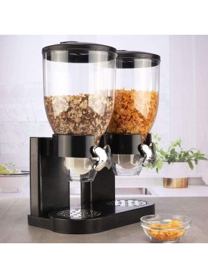 Dry Food Cereal Dispenser Double Canister - Transparent Black