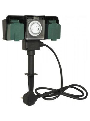 2 Way Outdoor Garden Sockets With 3m Cable/24 Hr Timer Weather Water Proof Plug