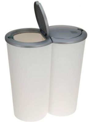 Circular Double Recycling Waste Bin Duo Rubbish Plastic Disposal 2x25L White