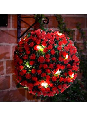 Dual Function 28cm Solar Powered 20 LED Hanging Rose Flower Topiary Ball