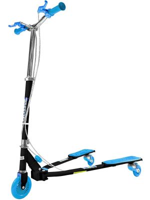 Kids Black & Blue 3 Wheel Push Swing Kick Winged Foldable Scissor Scooter