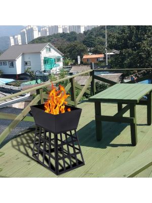 Black Fire Pit Square Log Patio Garden Heater Outdoor Table Top BBQ Camping New
