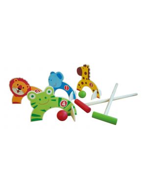 Childrens Wooden Animal Croquet Set Garden Lawn Ball Games