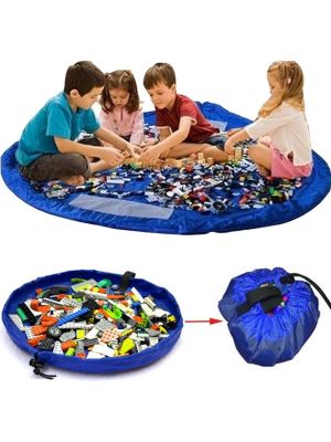 Kids Large Portable Toys Organizer Storage Drawstring Bag Play Mat Navy Blue