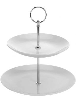 2 Tier Porcelain Ceramic Coupe Cake Stand Elegant Plates Serving Platter Tray