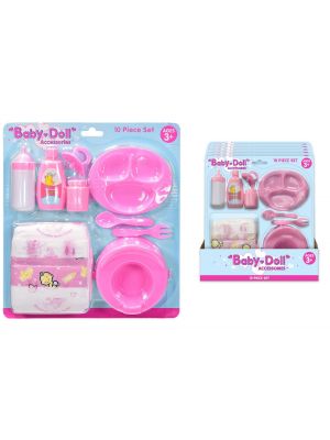 10 Piece Dolly Accessory And Nappy Set - Doll's first Accessories kit