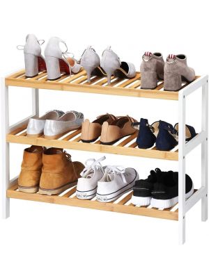  3 Tier Bamboo Wooden Shoe Storage Stand Shelf Organizer, 12 Pairs of Shoes - Ideal for Hallway, Living Room, Bedroom or Bathroom 