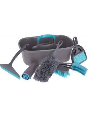 Unibos Cleaning set come with 7 PCS Dustpan With Brush Window Wiper Microfiber Cloth Blind Cleaner Duster Microfiber with PP Grip Bucket Set for Indoor Outdoor Cleaning