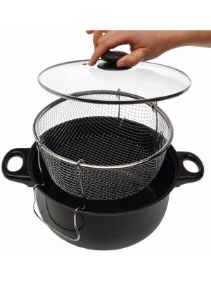 Non Stick Deep Fat Fries Fryer Pot with Frying Basket and Clear Lid 2.5 Litres