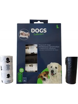 240pcs Extra Strong Dog Poop Pooh 20 Black Bags and Paw Print Design 12 Rolls