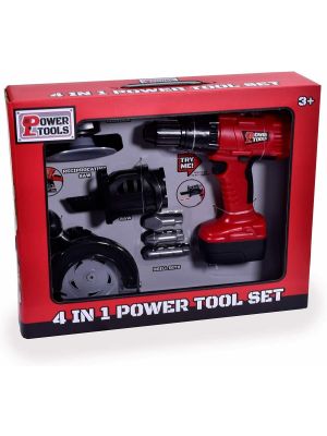 4 In 1 Power Tool Set Kids Pretend Play Boys Workshop Construction Drill Saw Toy