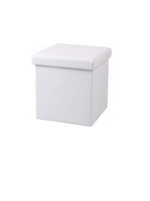 Large Folding Ottoman Faux Leather Cube Foot Rest Stool Storage Chest Dark Beige