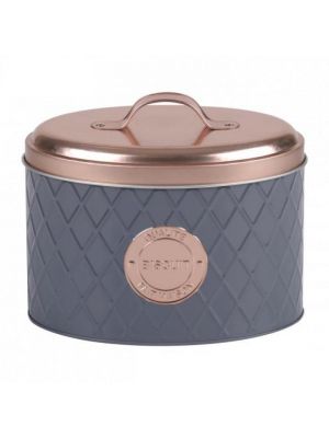 French Style Lightweight Copper and Grey Tin Jar Biscuit Cookie Kitchen Storage 