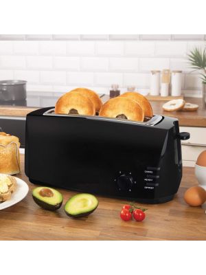 Black & Steel Wide Slot Multi Function 4 Slice Fast Bread Toaster