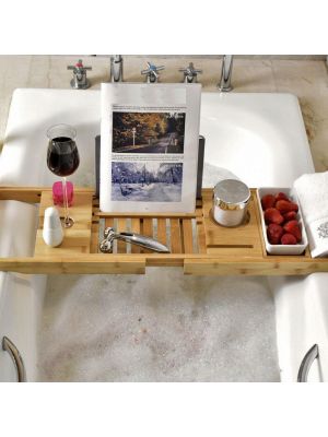 Extendable Bamboo Bath Caddy Adjustable Home Spa Wooden Bath Tray
