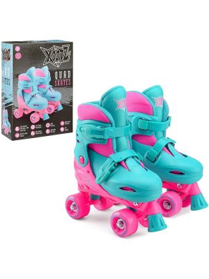 Kids 4 Wheel Medium Adjustable Skates Quad Roller Skates for Girls Pink/Blue