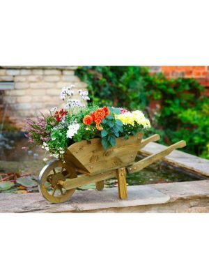 Woodland Wooden Wheelbarrow Planter Garden Ornament