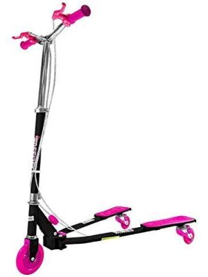 Kids Black & Pink 3 Wheel Push Swing Kick Winged Foldable Scissor Scooter