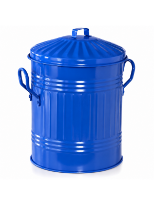 13L Blue Metal Dust Bin with Lid Steel Waste Bin Kitchen Garden Rubbish